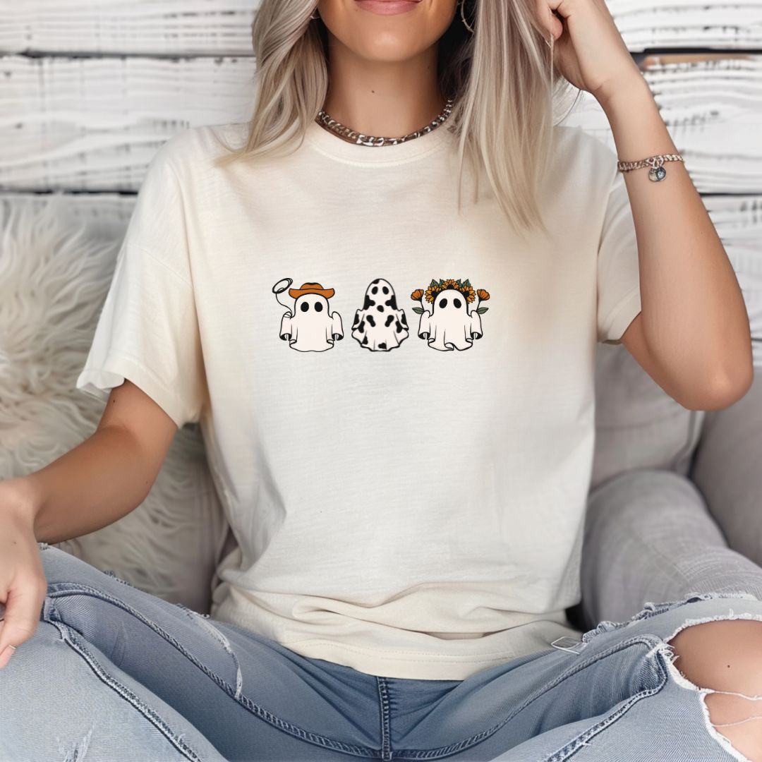 Cute Cowboy Ghost, Flower Ghost, Cowgirl, Halloween T-Shirt