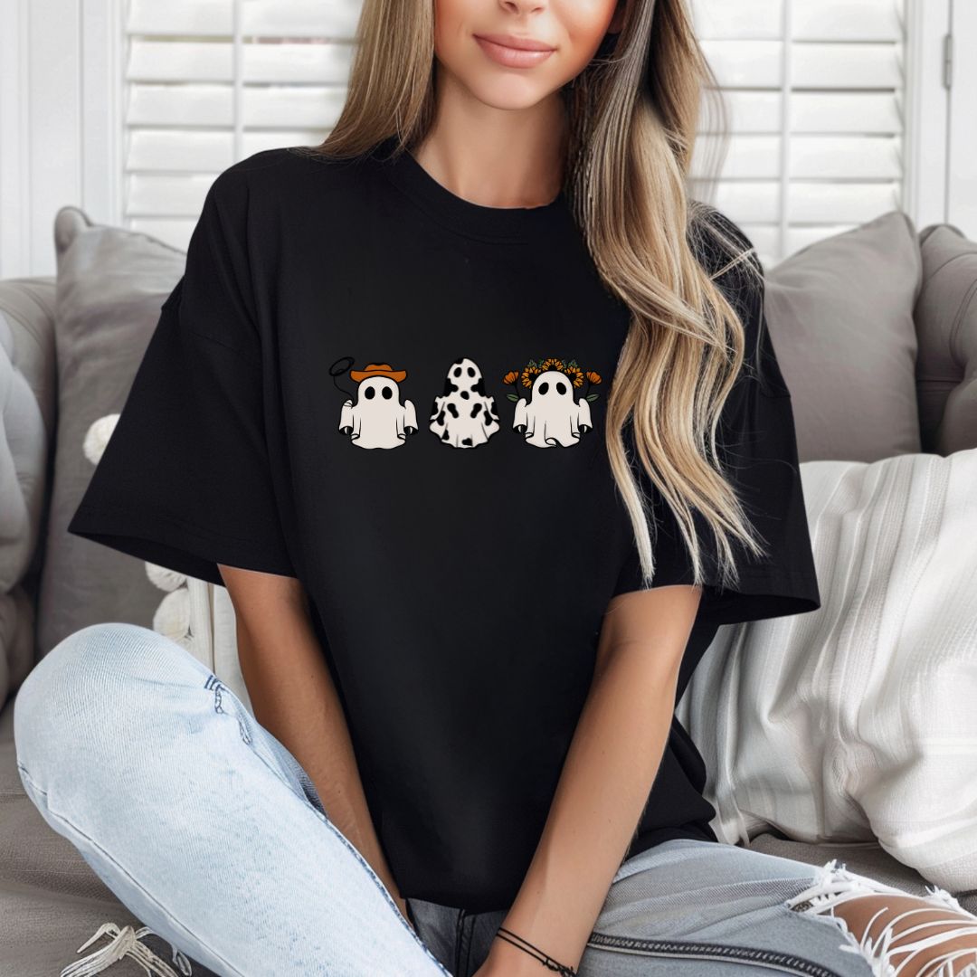 Cute Cowboy Ghost, Flower Ghost, Cowgirl, Halloween T-Shirt