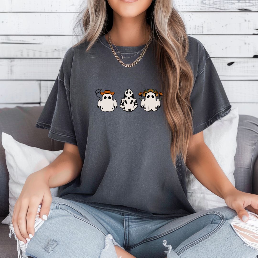 Cute Cowboy Ghost, Flower Ghost, Cowgirl, Halloween T-Shirt