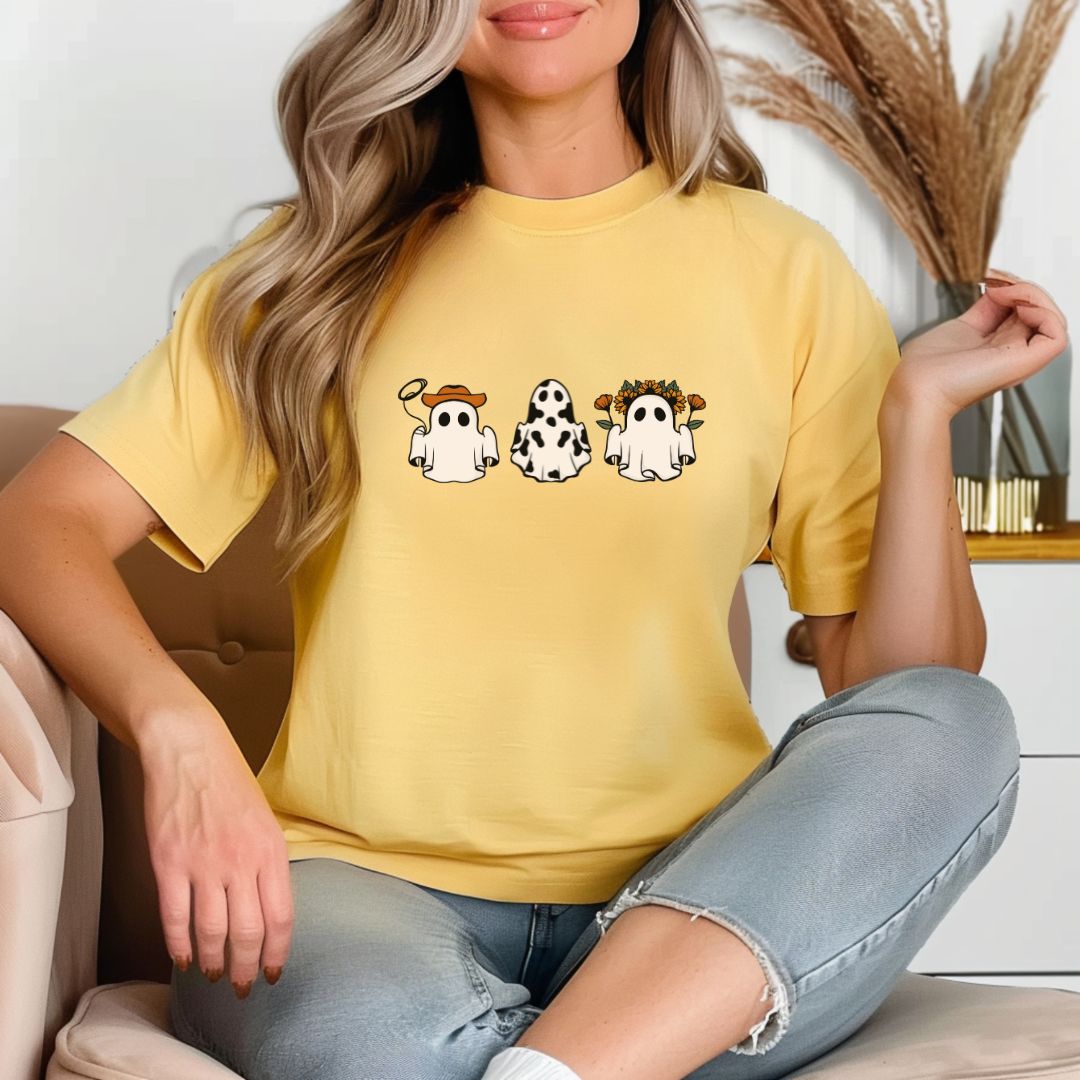 Cute Cowboy Ghost, Flower Ghost, Cowgirl, Halloween T-Shirt