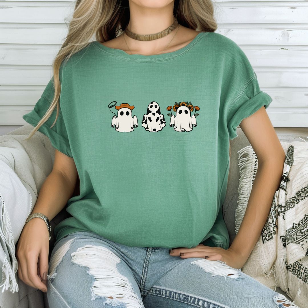 Cute Cowboy Ghost, Flower Ghost, Cowgirl, Halloween T-Shirt