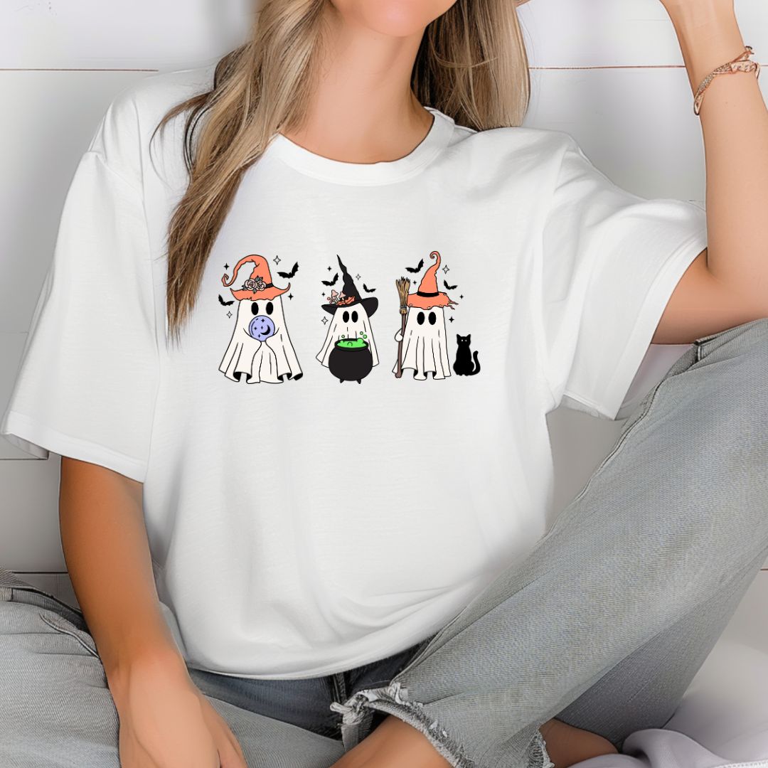 Cute Halloween Shirt with Ghosts, Witches, and Skeletons for Fall and Autumn T-Shirt