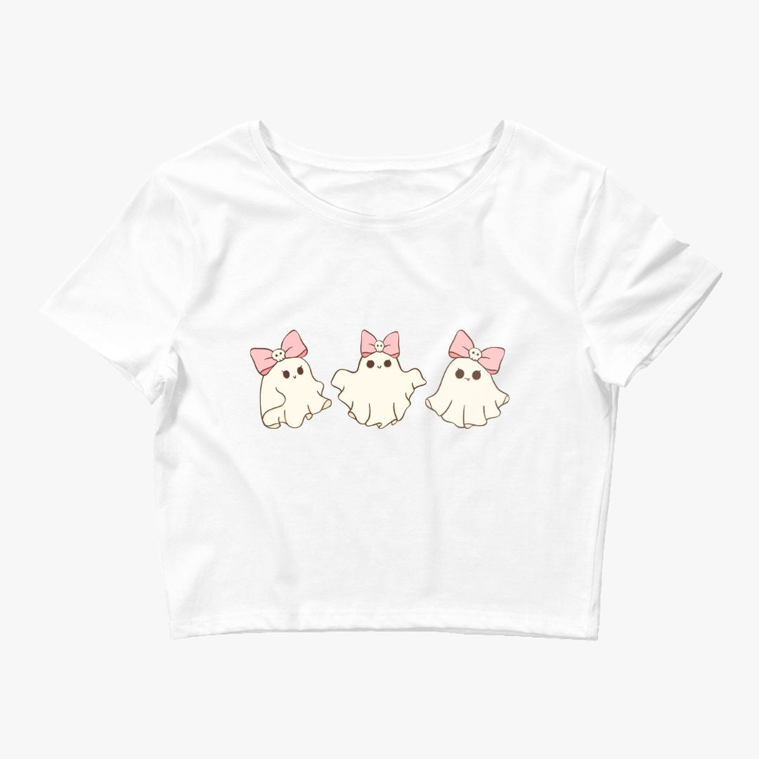 Pink Ghost with Bows, Ribbons, Coquette, Halloween, Cute, Girly, Spooky Baby Tee