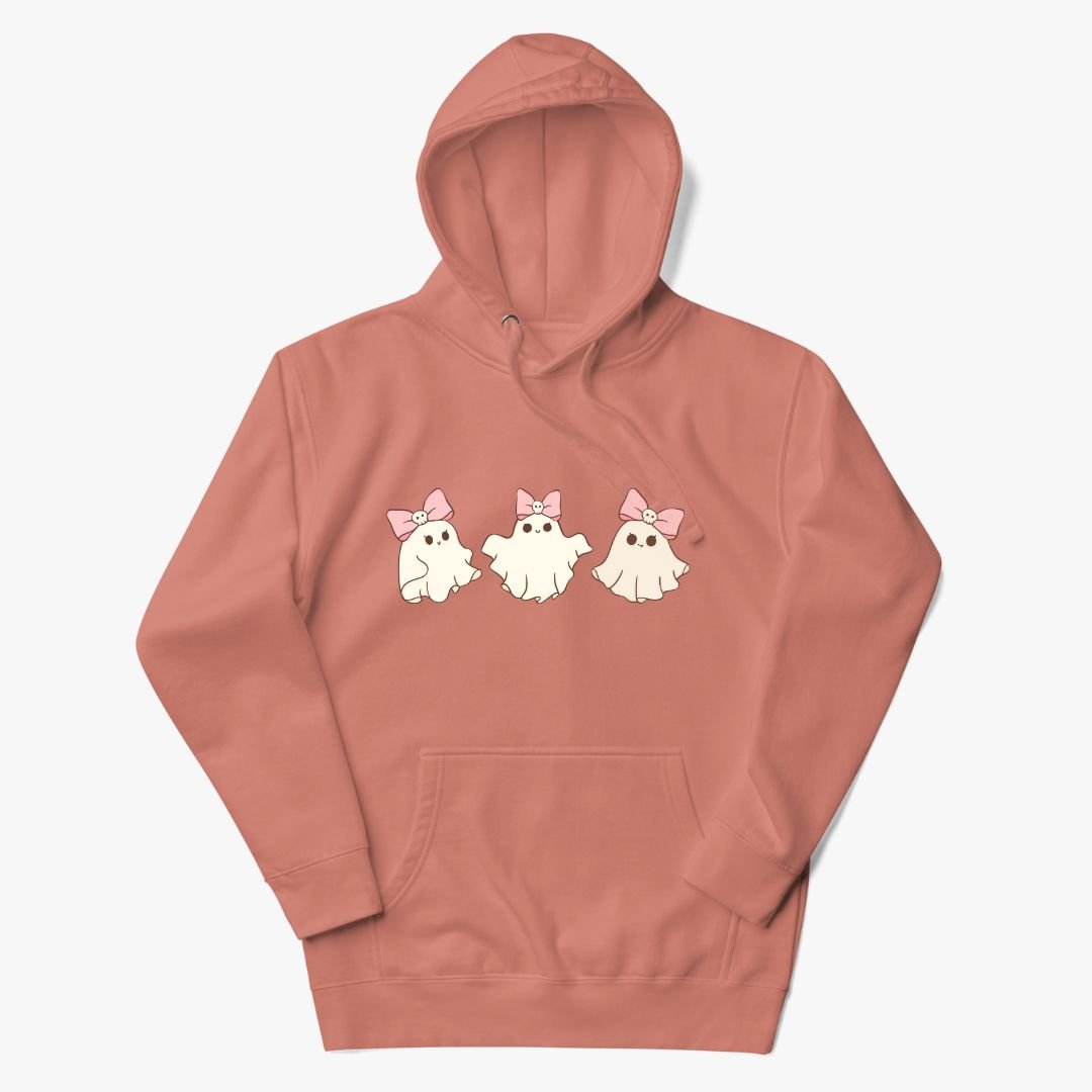 Pink Ghost with Bows, Ribbons, Coquette, Halloween, Cute, Girly, Spooky Hoodie