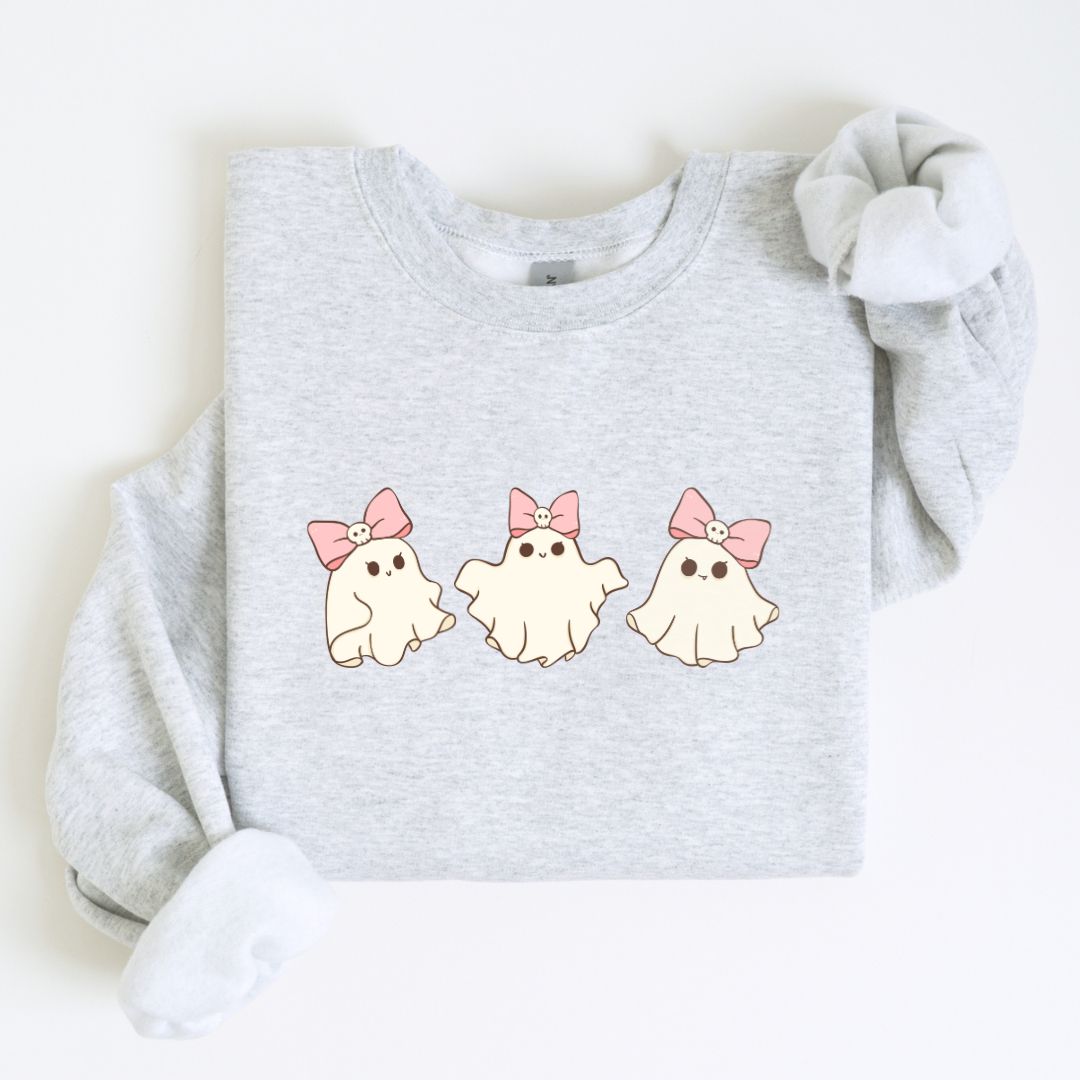 Pink Ghost with Bows, Ribbons, Coquette, Halloween, Cute, Girly, Spooky Sweatshirt