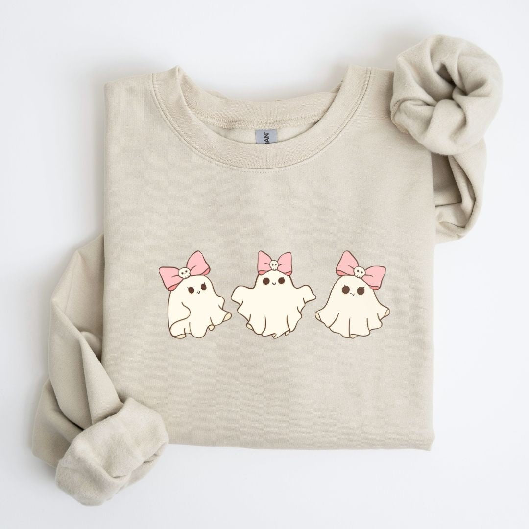 Pink Ghost with Bows, Ribbons, Coquette, Halloween, Cute, Girly, Spooky Sweatshirt